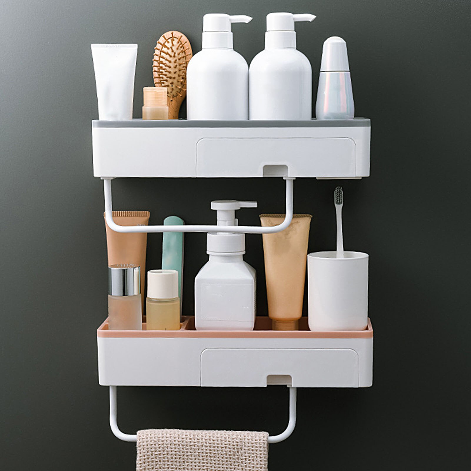 Wall-mounted Bathroom Shelves Storage Baskets with Tower Rack Shower Accessories Bathroom Fixture Multi-Purpose Holder