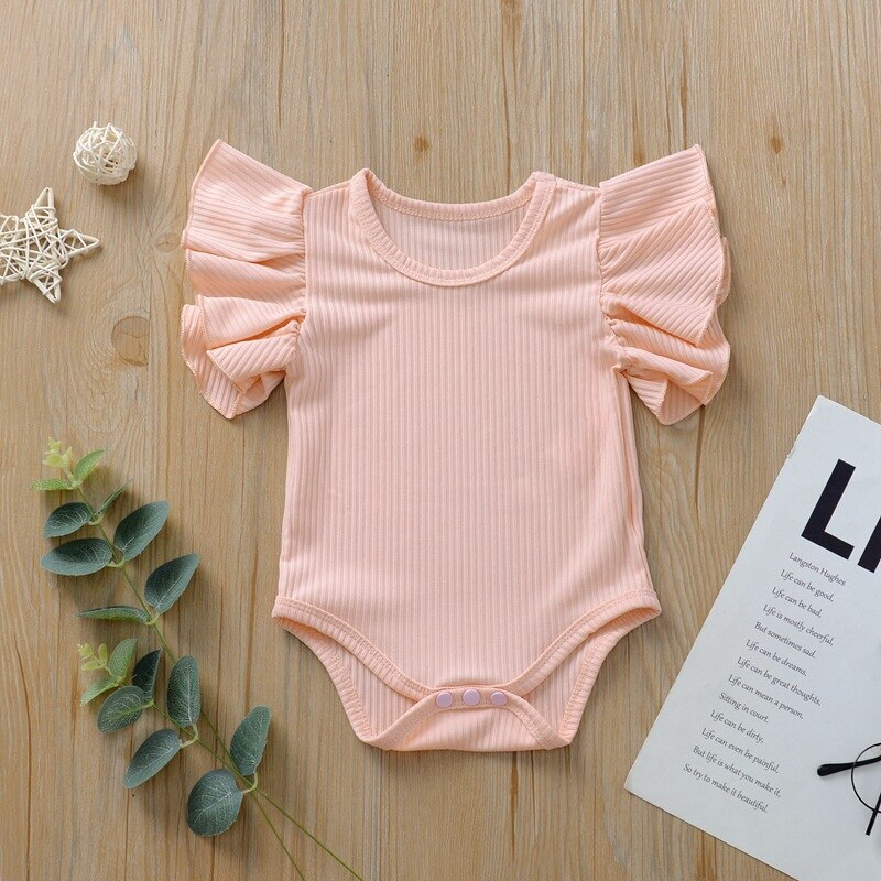 2020 nye nyfødte baby pige drenge bodysuits shorts ærmer jumpsuits bodysuit tøj outfits soldragt spædbørn tøj: Lyserød / 70cm