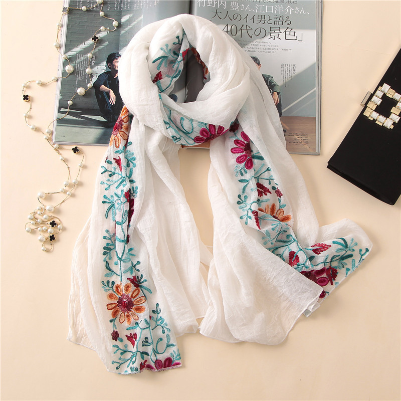 Chal de viscosa Floral bordado liso, bufanda de pañuelo indio, bufandas y chales de algodón con estampado, Foulard suave, gorro Hijab musulmán, 2022