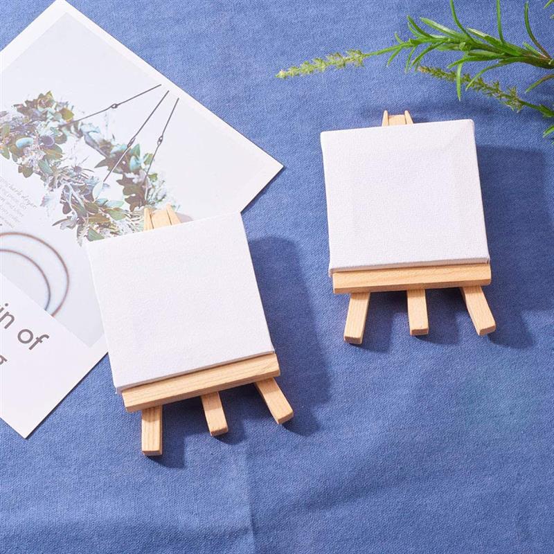 10Pcs Mini Canvas Easel Set Art Canvas with Wooden Easel Painting Canvas Easel Kits For Children Home Decor Accessories