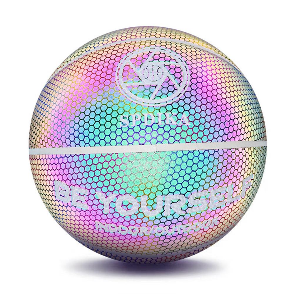 Brillant Basket-ball Fluorescent Basket-ball lune lumineux arc-en-ciel réfléchissant Basket-ball LED panier cerceau lumière taille 7