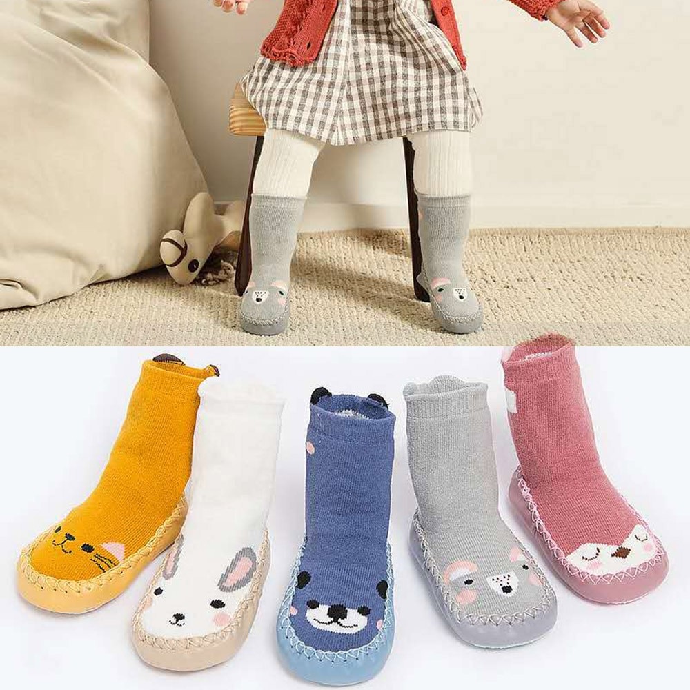 Winter Warme Baby Mädchen Jungen Socken Kinder Kleinkind Baby Jungen Cartoon Tier Dicke Warme Anti-Slip Socken Hausschuhe Weichen schuh Socken