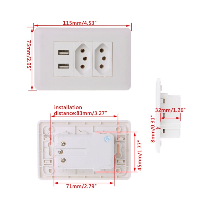 Wall Power Brazil Socket 15A Brasil Standard Double Soquete 5V 2100mA Dual USB Charger Port 115mm*75mm AC 110~250V