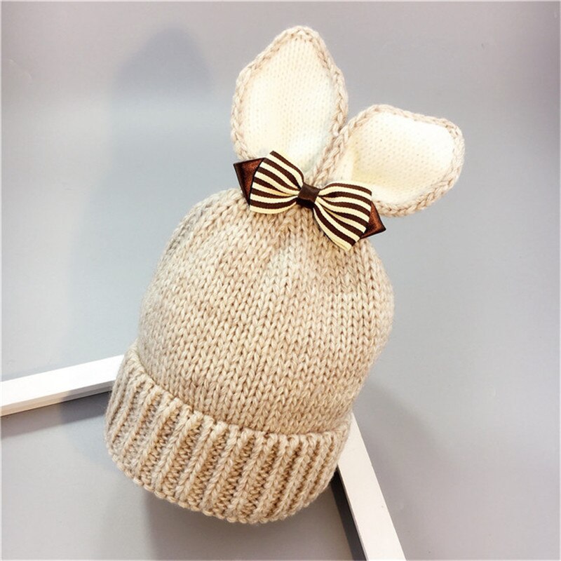 Vinterhue kaninører strik hue piger drenge børn varme kasketter baby hue enfant strikket sød hue til pige dreng gorro: Beige