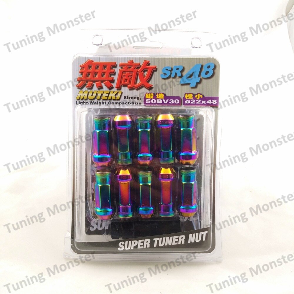Muteki SR48 écrous à molette | Roues en acier, Tuning Monster 20 pièces longueur 48mm M12x1.5/M12x1.25 Neo Chrome
