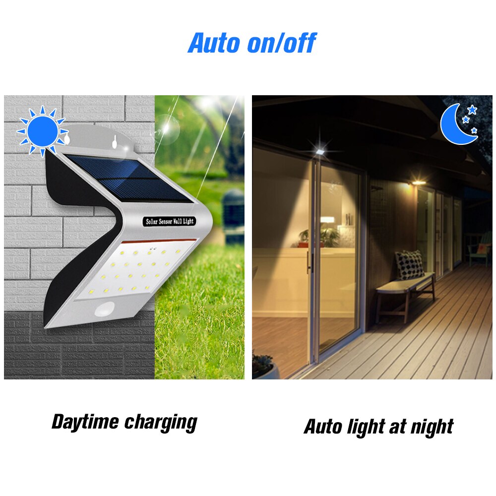 Solar Lights Solar Sensor Wall Lights IP65 Waterproof Sensor Activated Auto On/Off for Garden/Courtyard/Gate/Balcony
