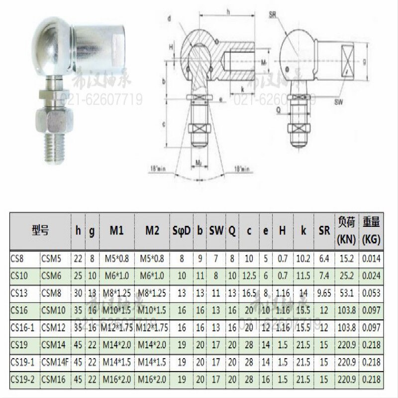 rod ends bearings universal joint CS19-1 ball joint M14 Clockwise teeth ball joints M14*1.5