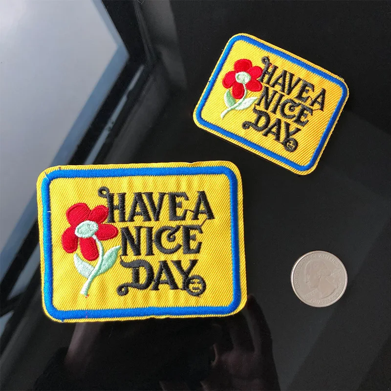 Blumen-Stoff-Aufkleber „verfügen über A nett Day“, Sonnenblume, selbstklebende Stickerei, Abzeichen, Kleidungszubehör, Stelle