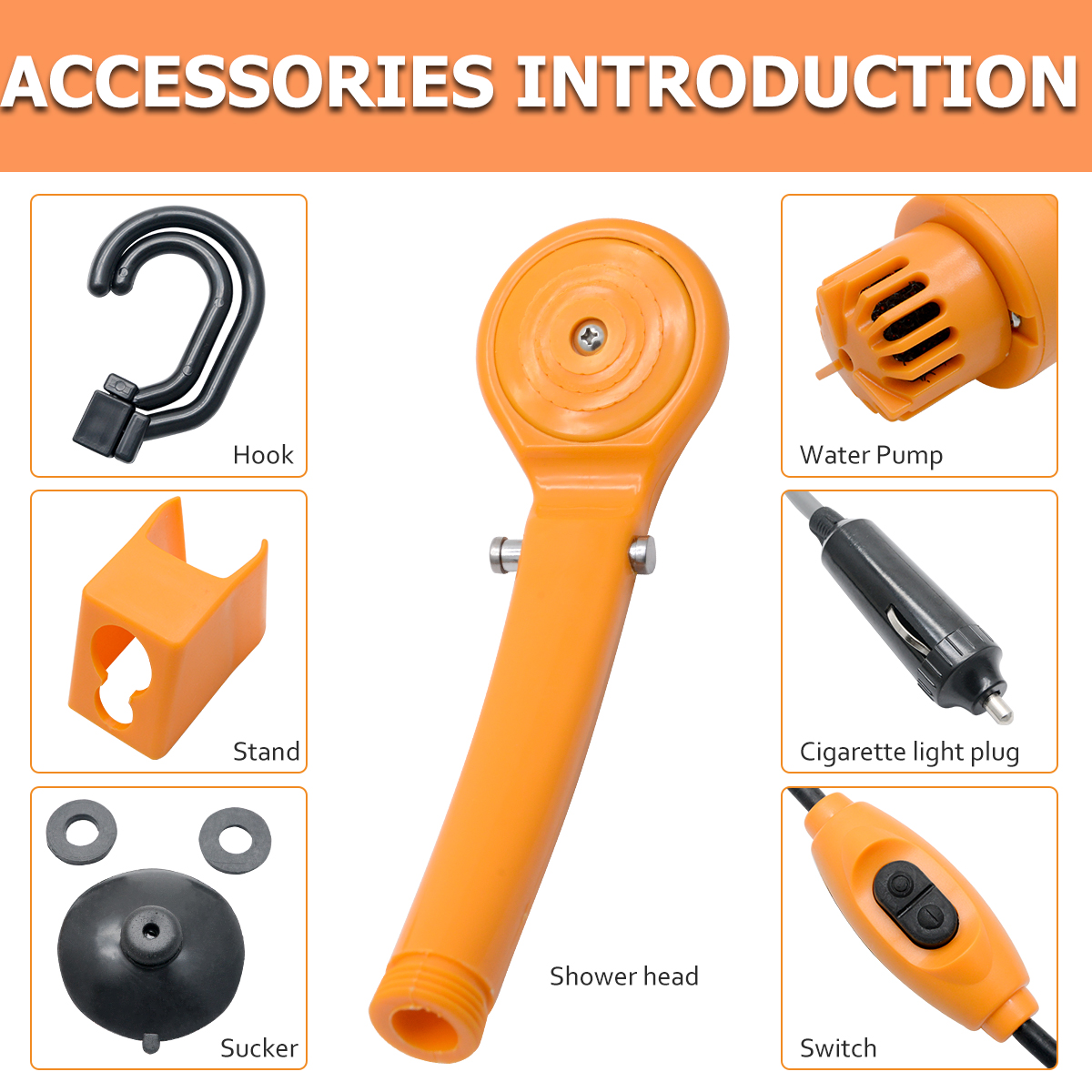 12V Electric Car Plug Outdoor Camper Caravan Van Camping Travel Shower Kit Portable RV Accessories