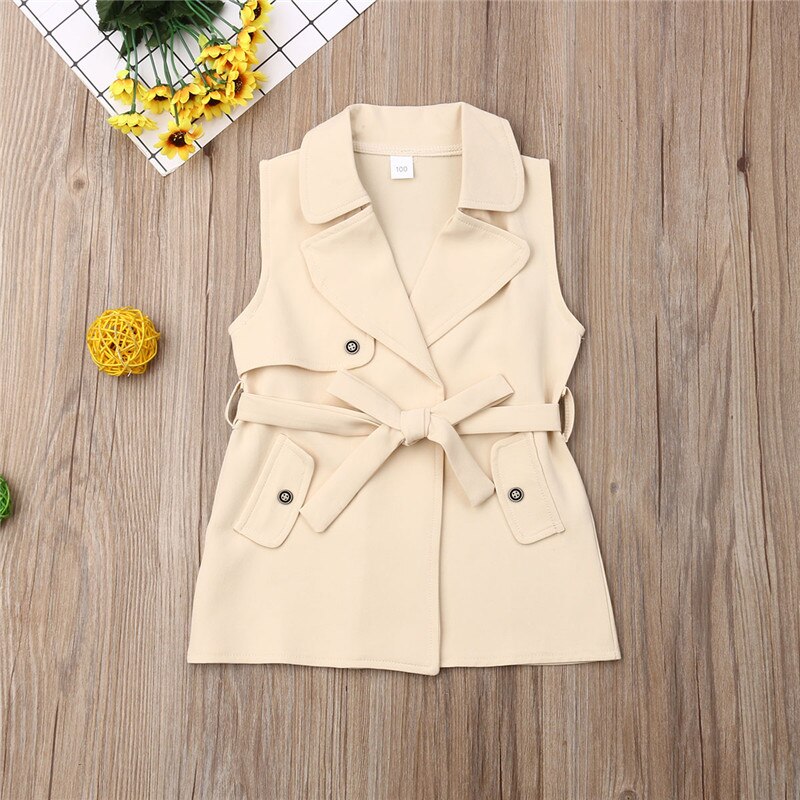 Autumn Kids Girls Coat Jacket Windbreaker Outerwear Trench Casual Cardigans Outfits Clothes Khaki 2-7Y