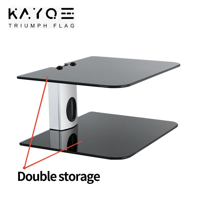 2Tiers AV Shelf Stand for AV Receiver Set-top Boxes Black DVD Wall Hanging Bracket Maximum Load Capacity 80kg High Temp Glass