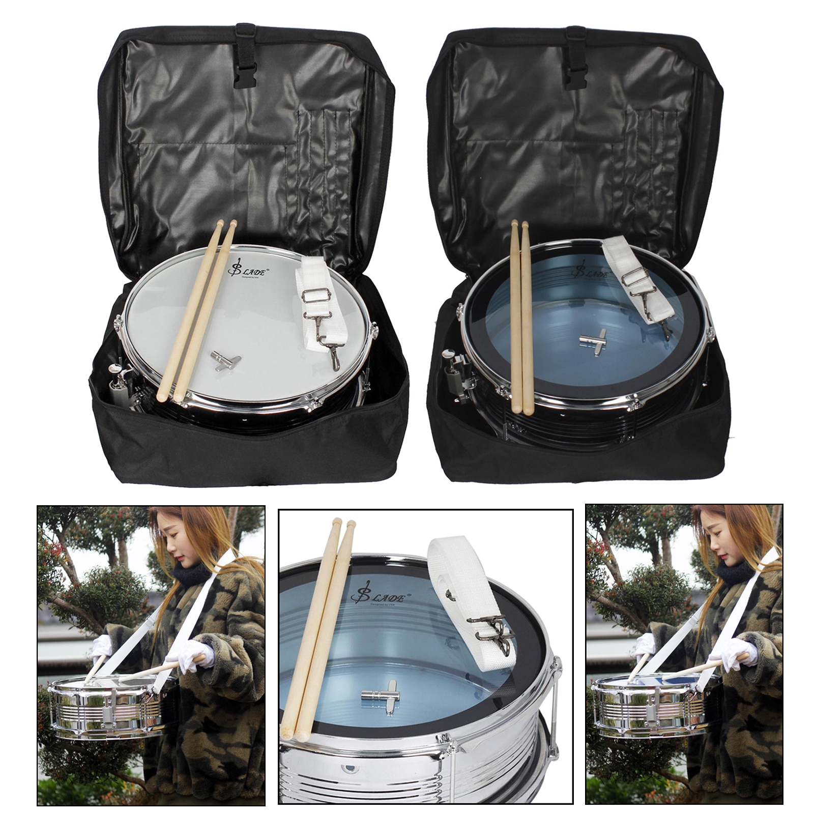 Snare Drum 14" x 5.5" Silver Percussion w/ Drumsticks w/ Bag