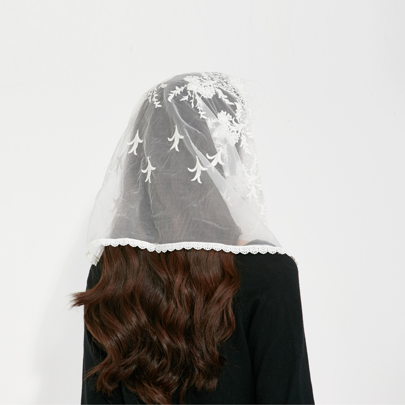 Couverture wit zwart katholieke hoofddoek vrouwen hoofddoek kapel kant kerk sluier bruiloft bruid mantilla latijnse sluiers voor de mis