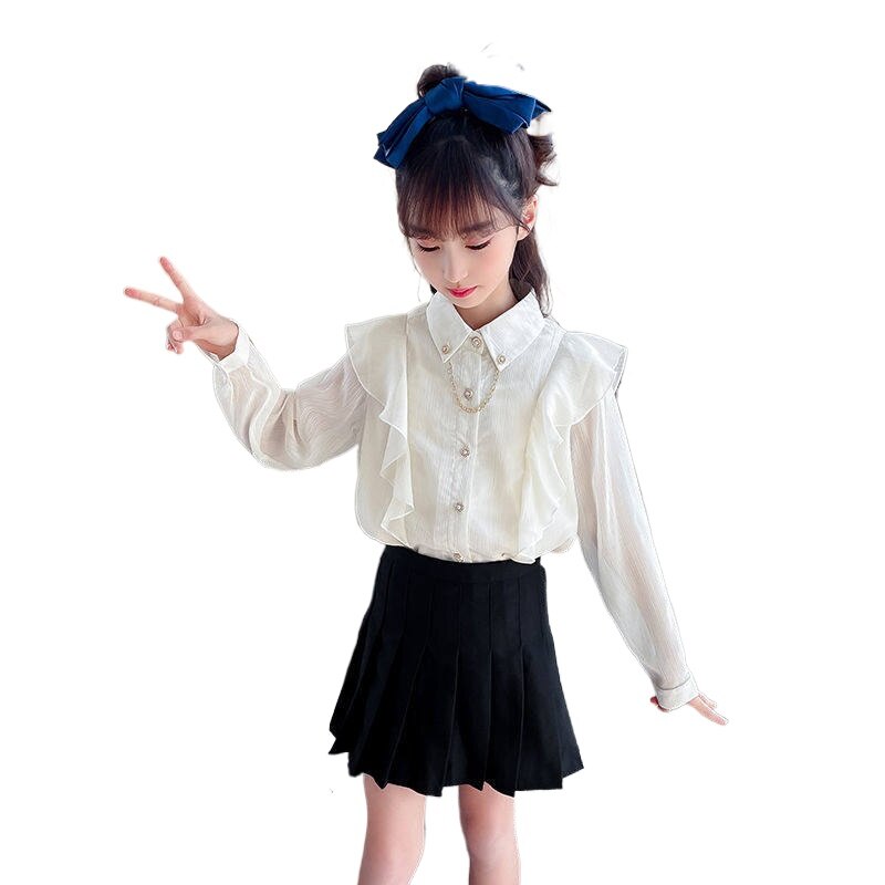 Girl Top Streetwear Shirt for Teen Pink Apricot Long Sleeve Blouse Kid Girls Clothes Size 6 8 10 12 14 Spring Autumn
