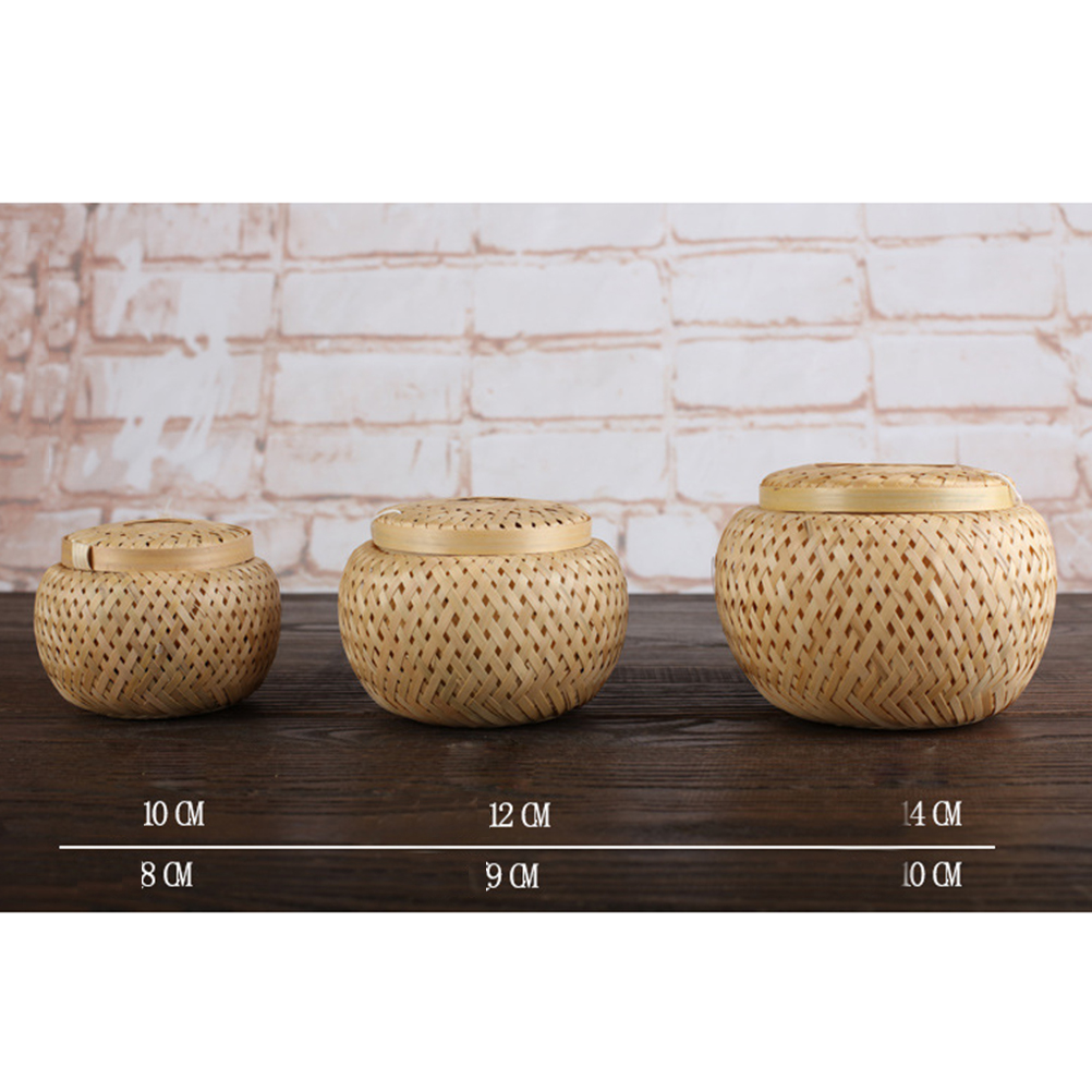 1PC Tea Basket Loose Tea Storage Jar Bamboo Woven Tea Basket Round Bamboo Woven Tea Basket Mini Tea Leaves Container for