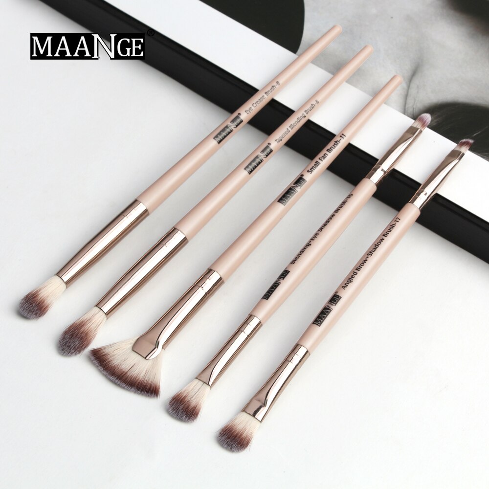 Maange pro 3/5/6 makeup børster sæt øjenskygge blending eyeliner øjenvipper øjenbryn børster til makeup bærbart øjenbørste sæt: 5 stk-skind