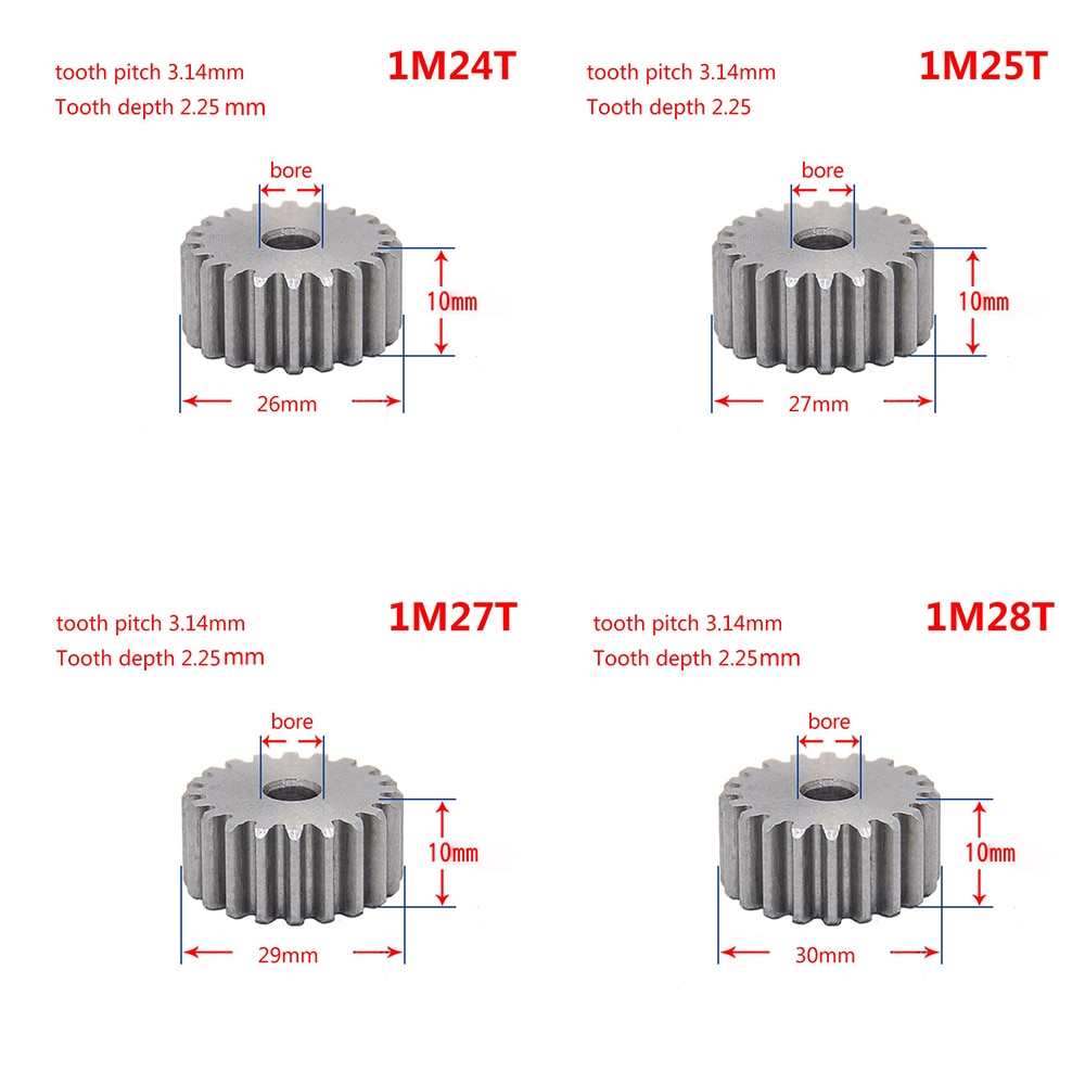 1Pcs 45 # Steel Spur Gear 1Mod 12T-28T Metalen Moter Gear 12-28 Tand pinion Gear
