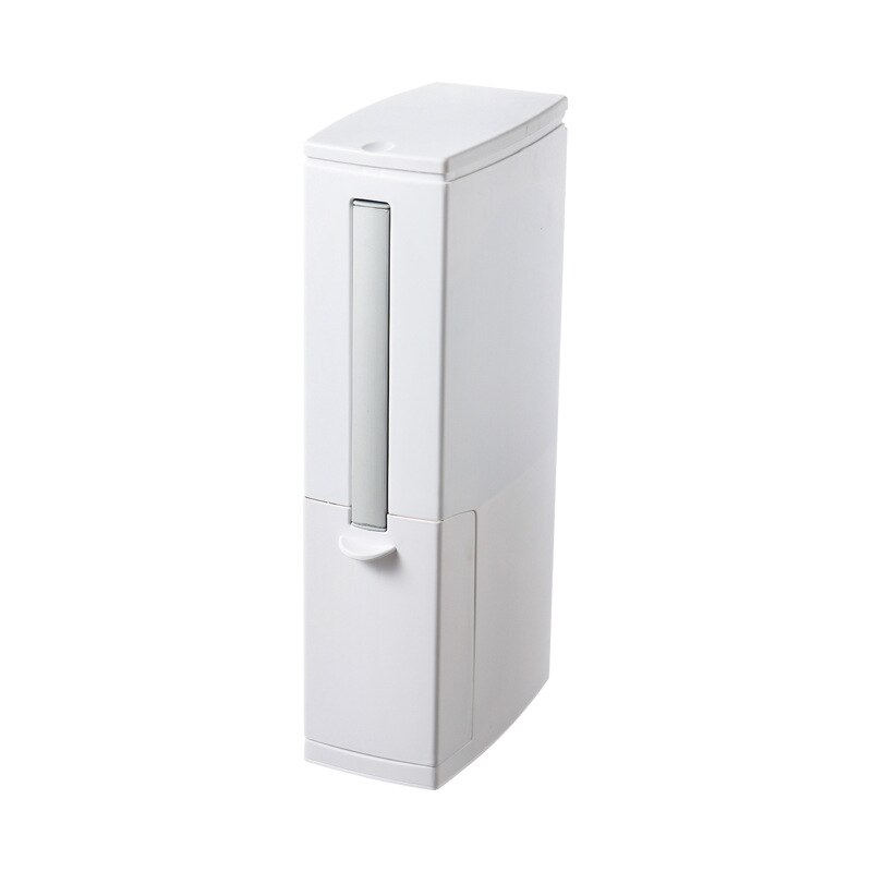 Balde de lixo estreito para banheiro, conjunto de escovas de lixo de plástico para uso doméstico, com tampa, utensílio de limpeza: white