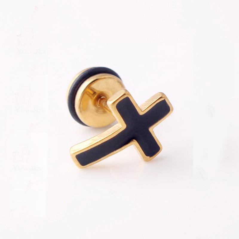 High Grade Stainless Steel Stud Earrings Anime Cross For Women Girls Geometric Ear Jewelry Birthday 2pieces: Gold-color