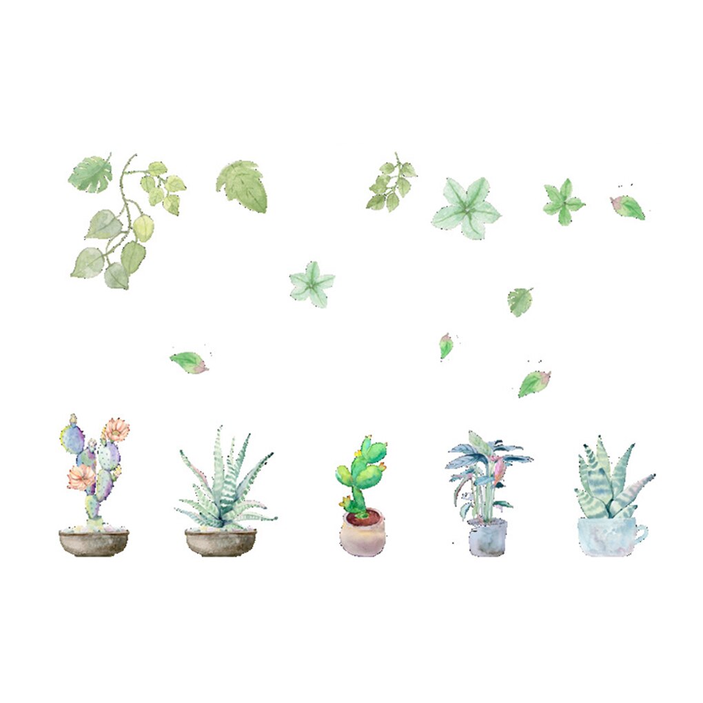 Succulent Cactus Flower Wall Sticker Plant Potted Removable Window Glass Decals DIY Living Room Wallpaper: NO3