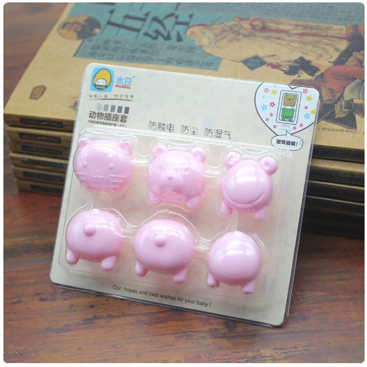 ZH 6PCS Animal Socket Set Cute Styling Protection Against Electric Shock Safety Cover Pig Enfant Children: Pink