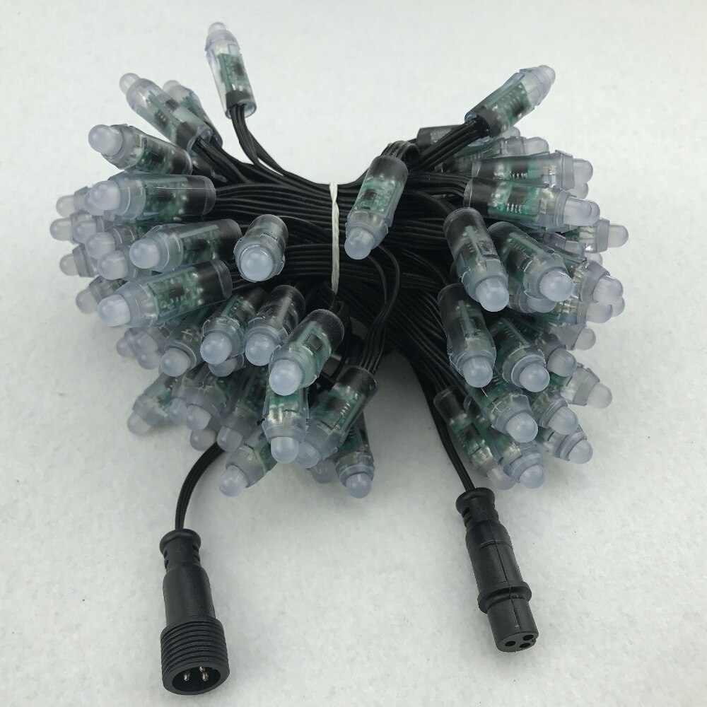 100pcs/set bullet regulated DC12V addressable 12mm WS2811 RGB led smart pixel node;BLACK 18AWG wire,IP68;0.2m xConnect pigtail