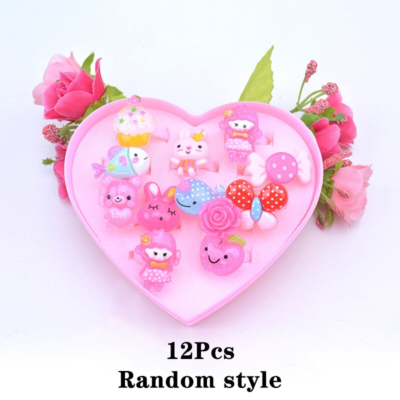 12/8/6Pcs Baby Speelgoed Kat Bunny Vorm Parel Ring Voor Meisjes Kawaii Kids Ringen Legering Kinderen sieraden Accessoires Prinses Ring: 12Pcs