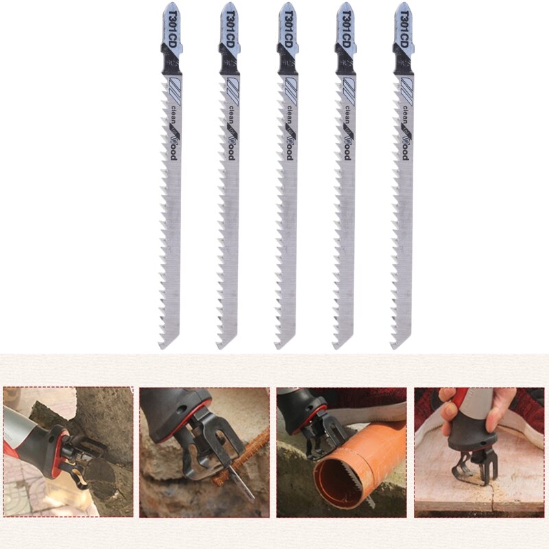 Bosch T301CD 5-Piece Jig Saw Blades – 4-5/8" Overall, 8 TPI, Clean For Wood