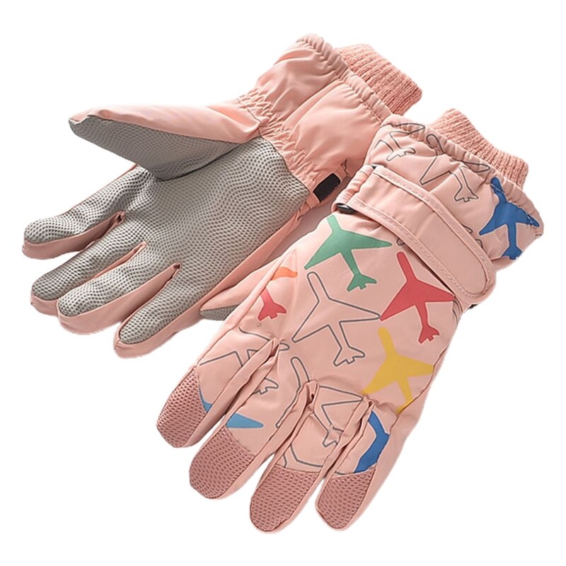 Kinderen kinderen winter warme berg snowboard ski handschoenen sport lange vinger wanten: Roze