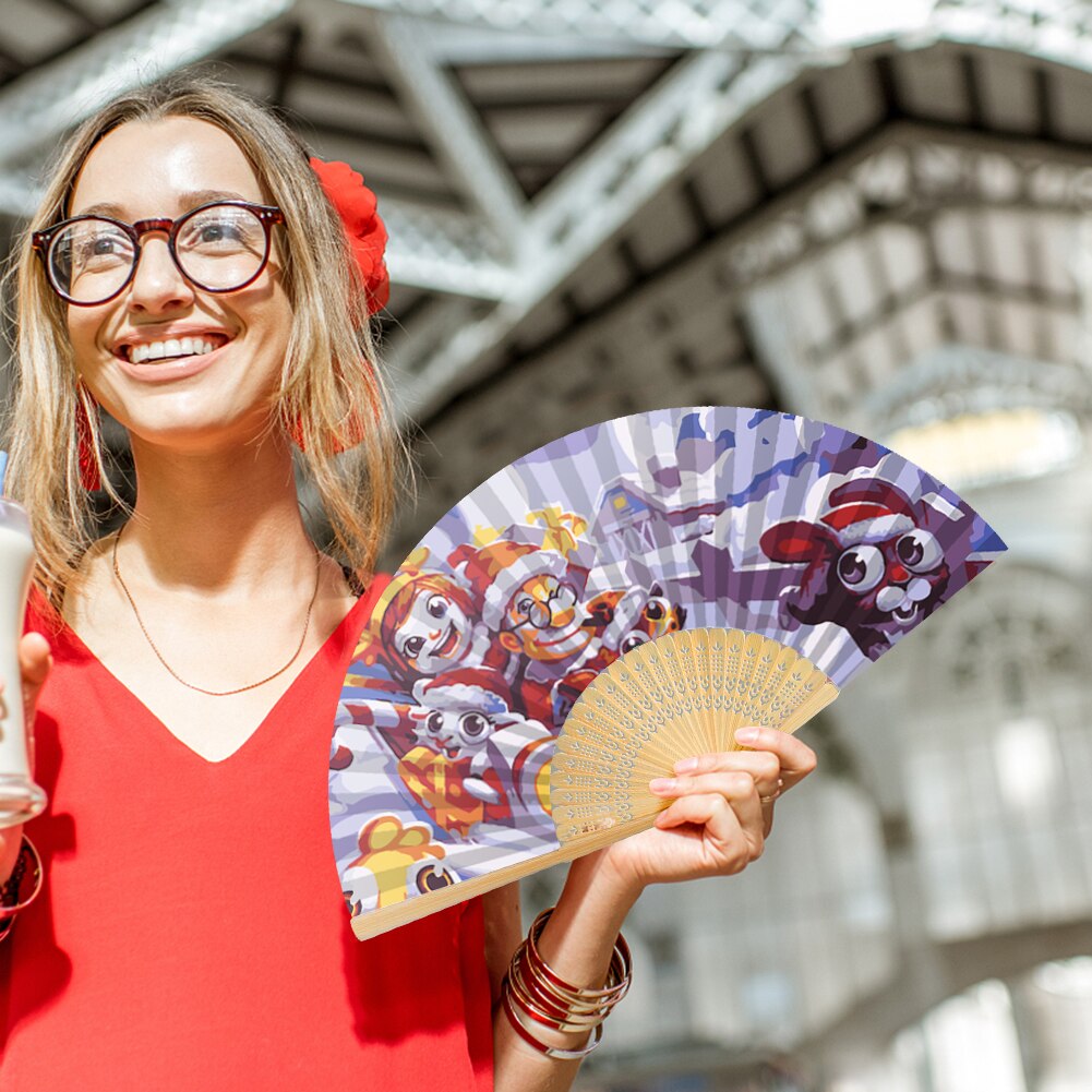 DIY Oil Painting by Numbers Folding Fan Artwork Christmas/Halloween Series Hand Painted Frameless Picture Painting Fan