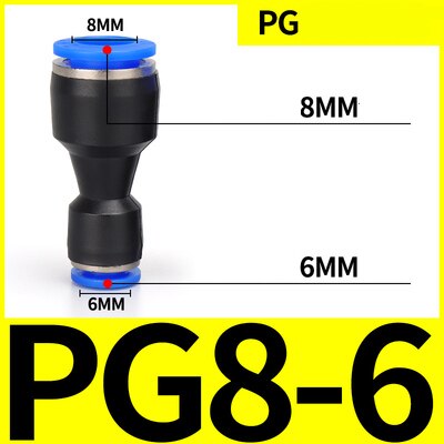 PU PG pneumatic connector air water hose variable diameter straight air quick connector plastic connector 4 6 8 10 12 14 16mm: PG8-6