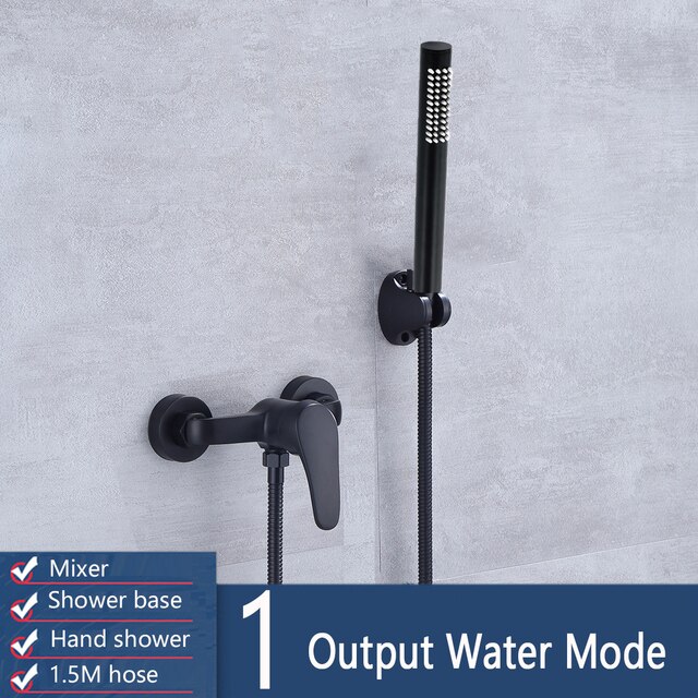 Matte Black Badkamer Douchekraan Set Wall Mount Douche Mengkraan Rvs Bad Douche Mengkraan Douche Mixer: LY-08