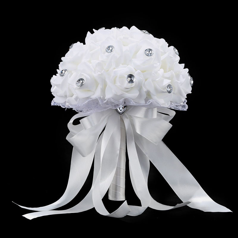 HONGFUYU Braut Strauß für Hochzeit Blau und Weiß Hochzeit Strauß Zubehör Handgemachte Künstliche Blume Rose ramos de novia