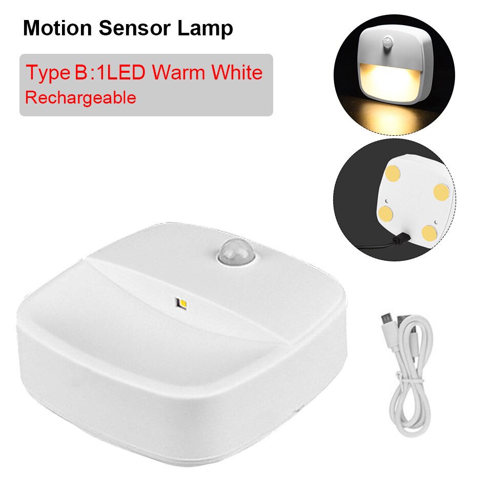 Bevægelsessensor nattelys trådløs væglampe batteridrevet toilet trappe køkkenskab lys nødbelysning genopladelig: Type b / 3 stk