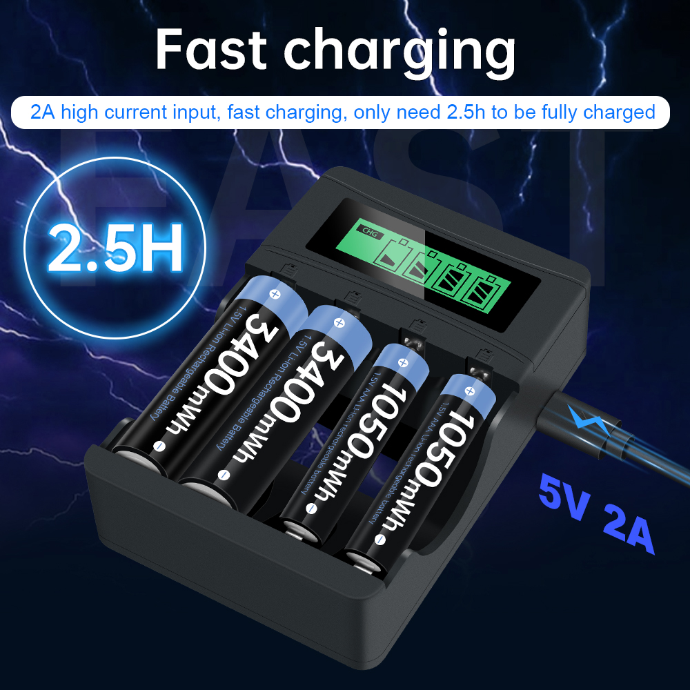 Baterías de iones de litio recargables, pilas AA de 1,5 v, 3400mWh, AA, 1,5 V, AA, 1,5 v