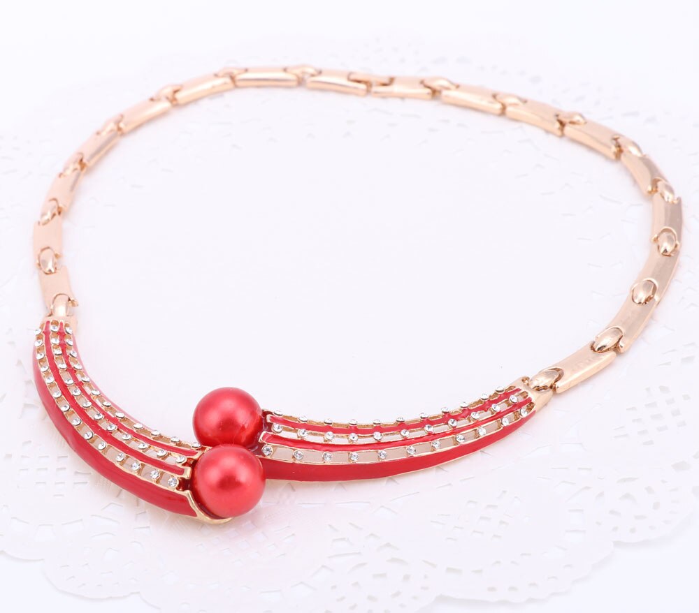 Gold Farbe Schmuck setzt Frauen Schmuck-einstellen/Hochzeit Zubehör Für Frauen Simulierte Perle Kristall Halskette setzt 2 Farben