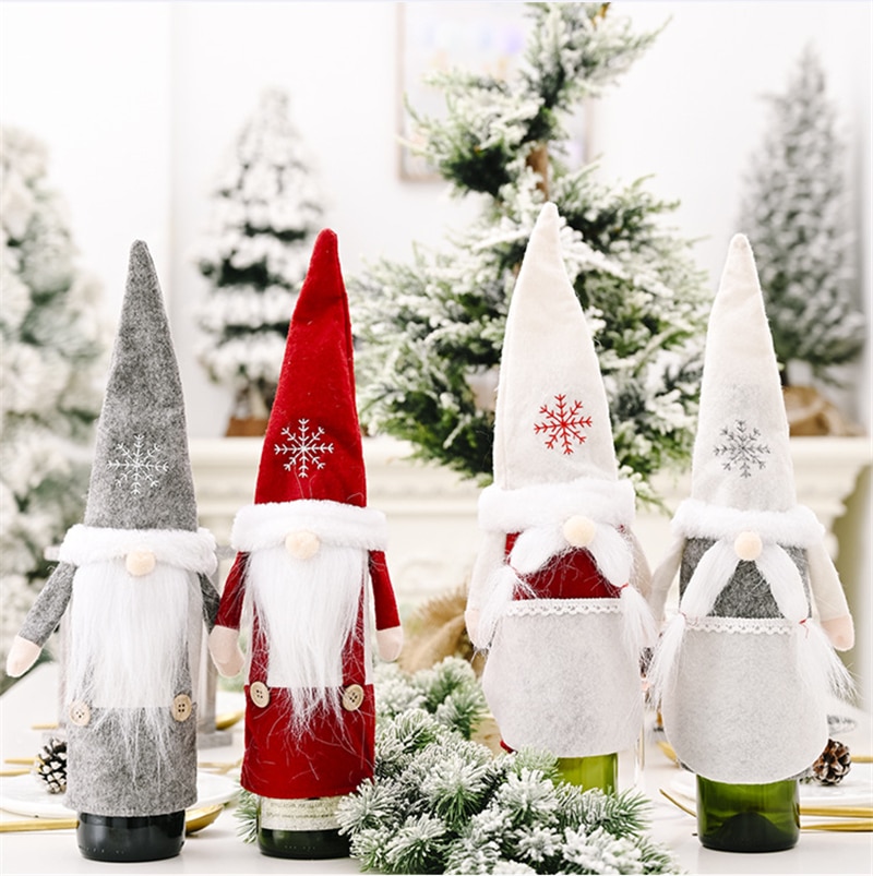 År dekorationer xmas vinflaske dække år gnome vin flaske ornament nordisk jord gud julebord dekorationer