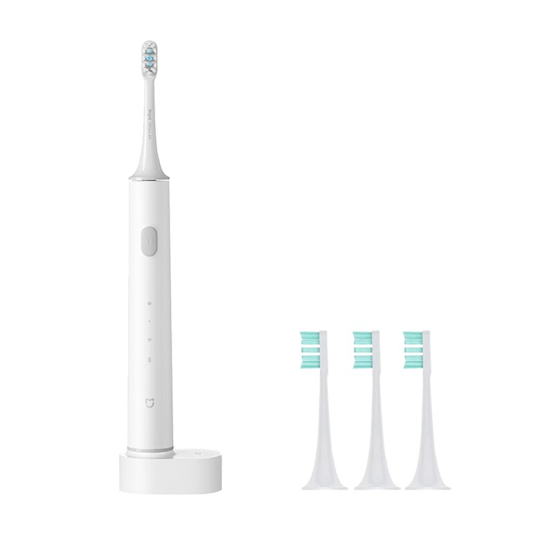 Xiaomi-cepillo de dientes eléctrico Mijia T500, Original, vibrador con Motor Ultra sónico, limpiador de higiene bucal inalámbrico: White with 3 heads