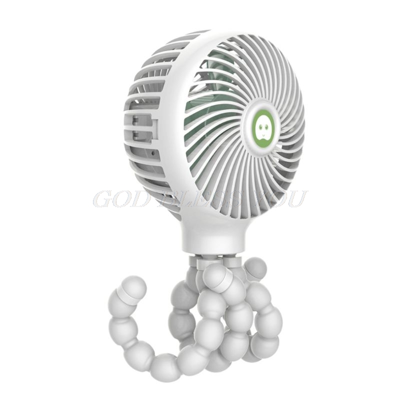 Mini support Portable suspendu en forme de pieuvre, réglable, charge USB, refroidisseur de ventilateur pour poussette de bébé, utilisation d&#39;étudiant, directe: WHITE
