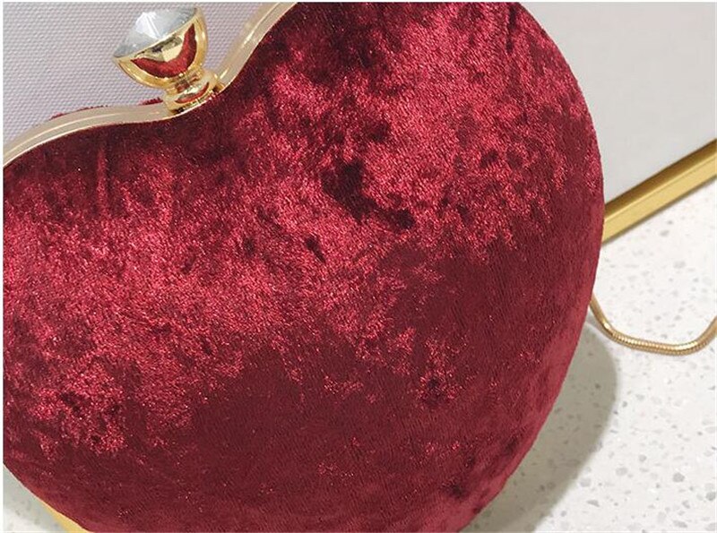 Heart Shaped Evening Bags Red Wedding Dinner Bags With Chain Party Clutch Purse MN1245