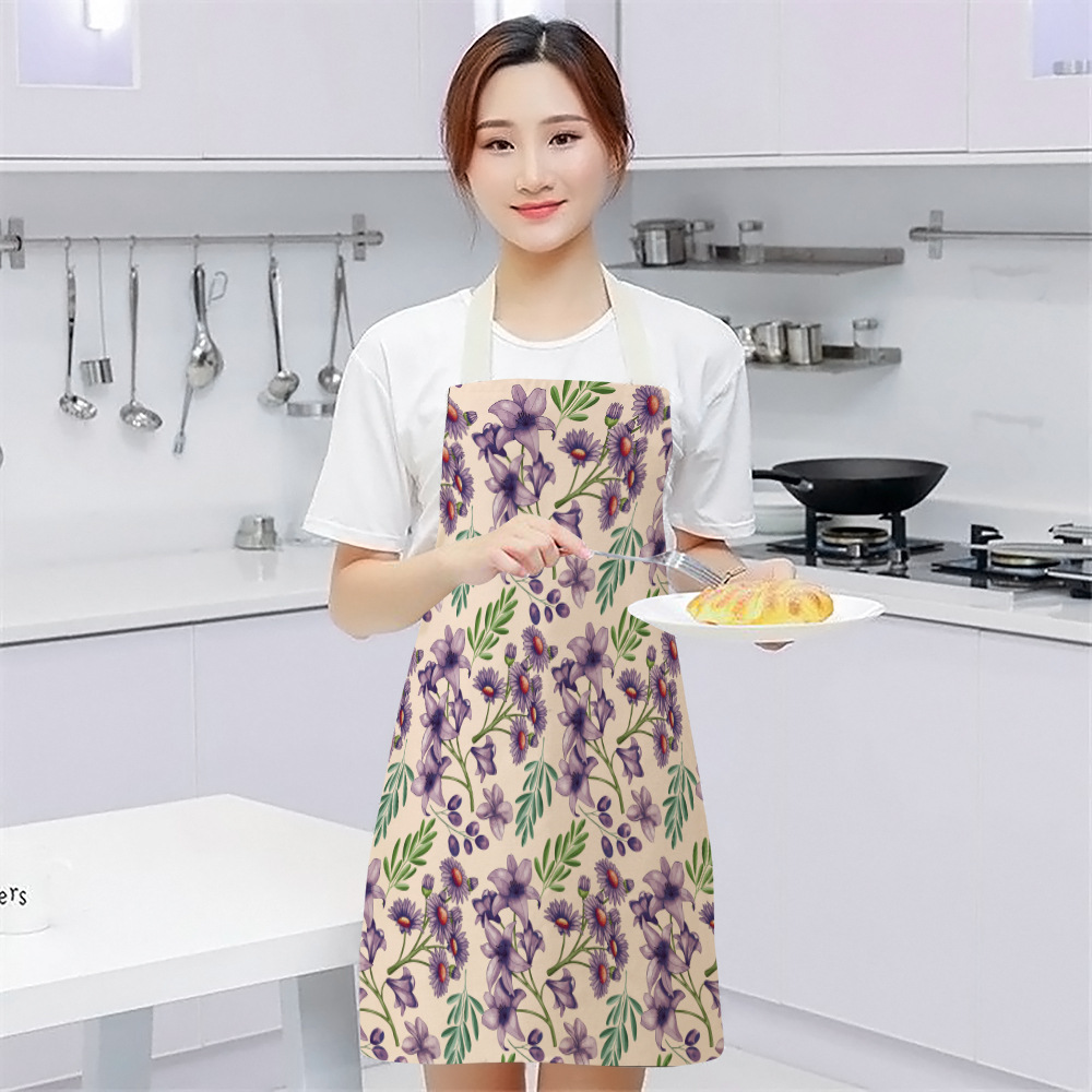Bloemen Print Katoen Linnen Schort Keuken Vrouwen Bakken Taille Bib Thuis Koken Korte Mouwloze Overgooier 55x68cm