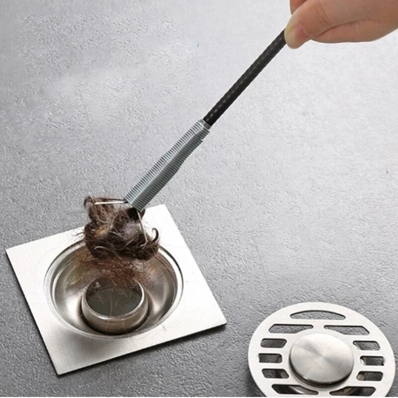 60CM Pipe Cleaner Bathroom Cleaning Tools Plumbers Snake Pipeline Dredge Sink Hair Drain Cleaner Bend Sink Tool with Spring