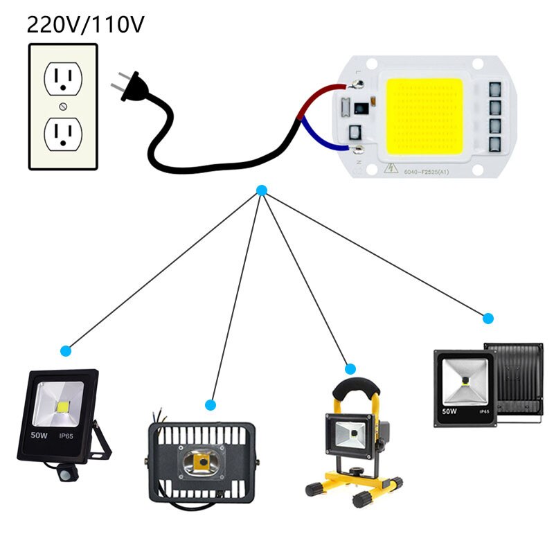 Cob led-lyschip  ac110v 220v 10w 20w 30w 50w led-lamperchip til havebelysning fokus spotlight projektørlamper cob perle-led