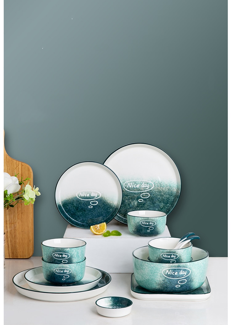 Timemore nordisk gradient porcelæn middagstallerken og fade skålsæt keramisk nudelsuppe salat biural skål oval fisketallerken
