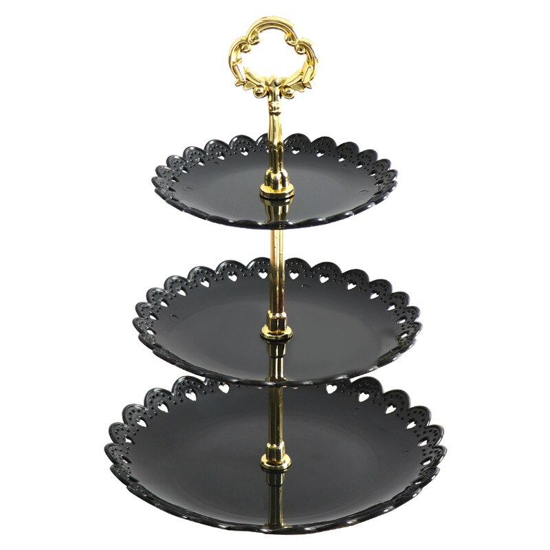 European-style three-tier cake wedding dessert candy table fruit plate self-service cake display home decoration table tray: black