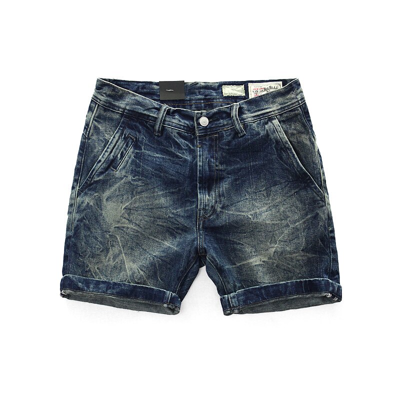 Män sommar japanstil vintage jeansshorts i bomull man casual mellan midja enfärgad tvättade streetwear jeansshorts: Färg 2 / 32