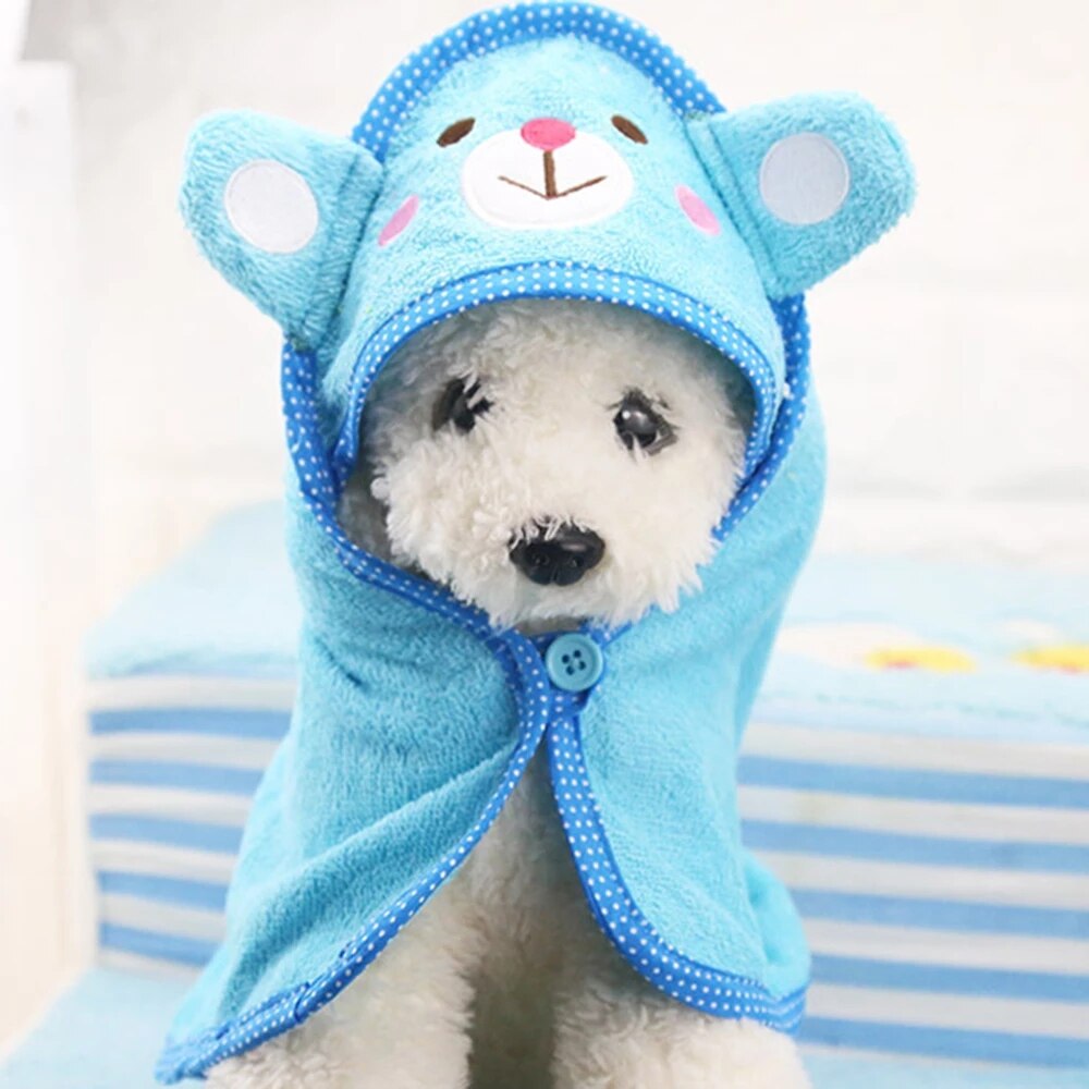 Serviette de bain à capuche pour animaux de compagnie, mignon, pour chien, chat, couverture chaude, douce, dessin animé, chiot, peignoir Super absorbant: Light Blue / L 55CM