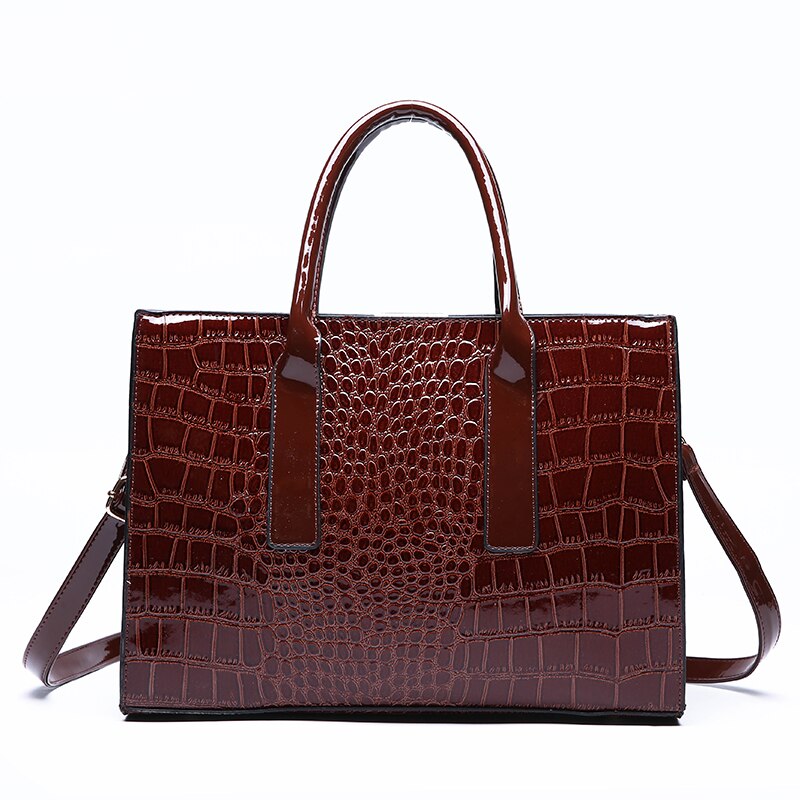 Ansloth Luxury Women's Bag Top-handle Bags Crocodile Pattern Patent Leather Handbags Classic Women Shoulder Bag HPS361