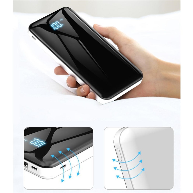 30000mAh Power Bank Powerbank Outdoor Travel Charger LCD Digital Display LED Lighting Phone External Battery Pack for Smartphone