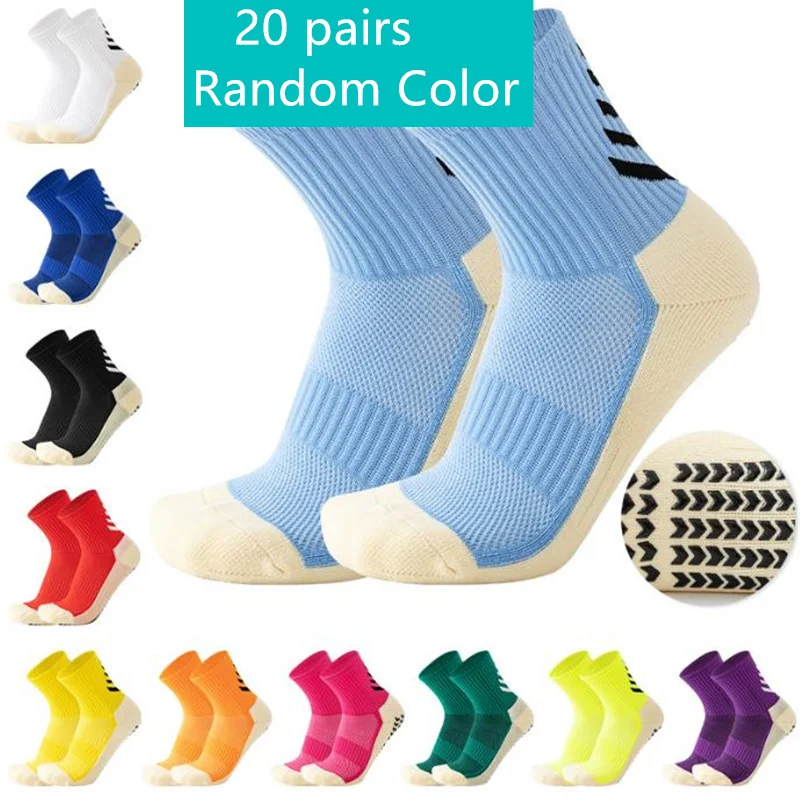 1/20 paires anti-dérapant chaussettes de Football hommes femmes anti-dérapant Football basket-ball Tennis Sport chaussettes poignée cyclisme équitation chaussettes 38-46 2025: Argent